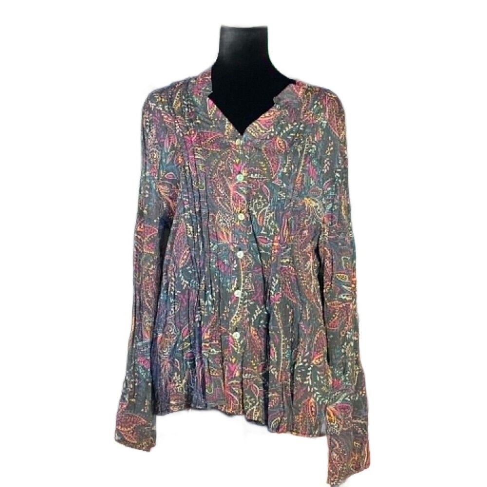 Ruby Rd. Paisley Blouse Women’s XL Multicolor Boho Button Front Long Sleeve Top